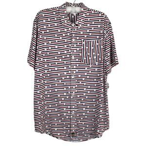 Lularoe casual white/red/blue stars & stripes button up shirt men's size SMALL